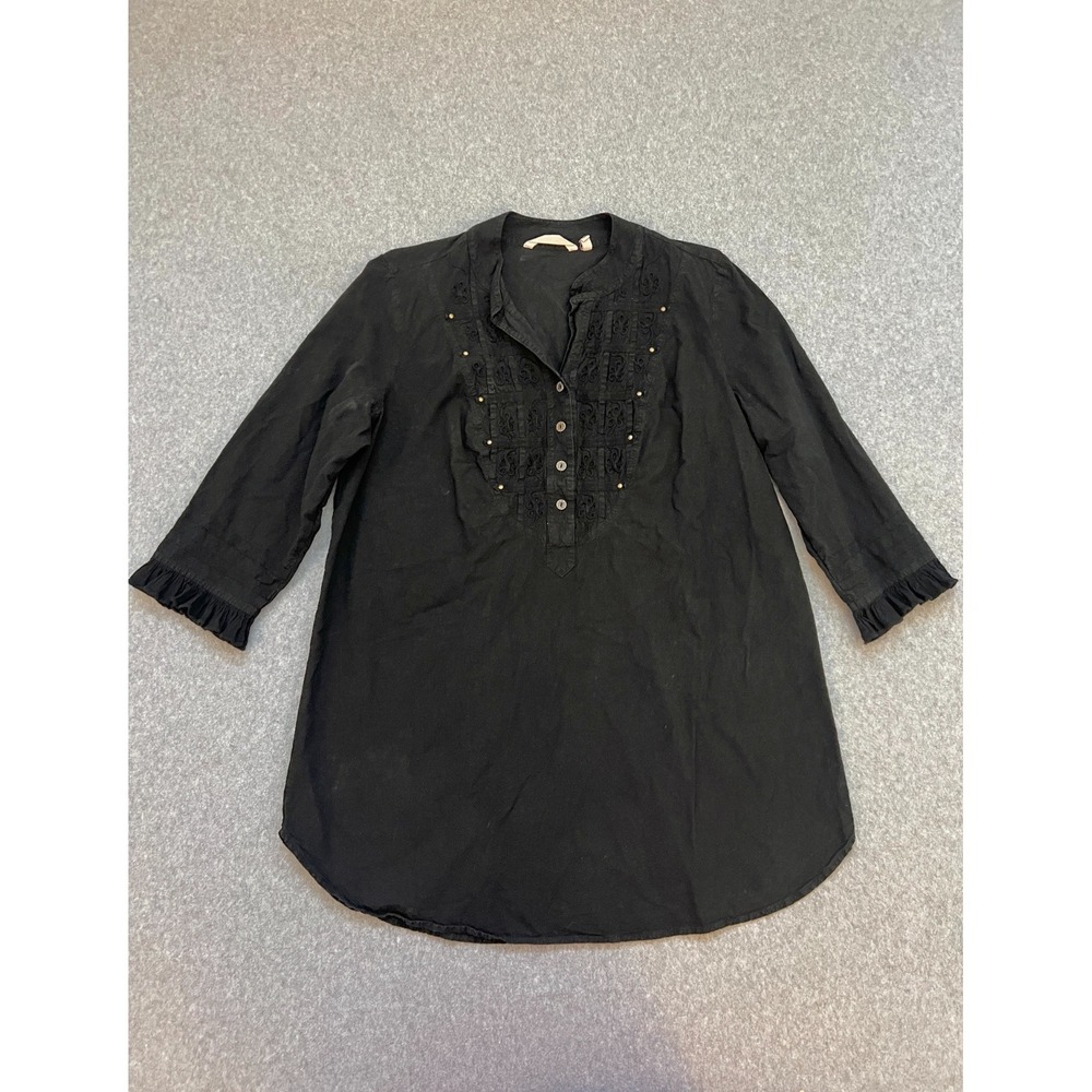 Soft Surroundings Top Women's XL Black Arabella Tunic Ruffle Sleeve Romantic